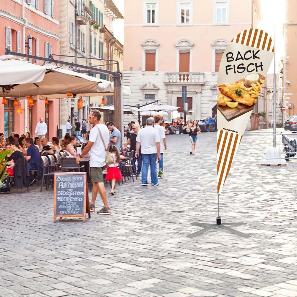 Werbefahne 120 x 360 cm "Leckeres im Bierteig"