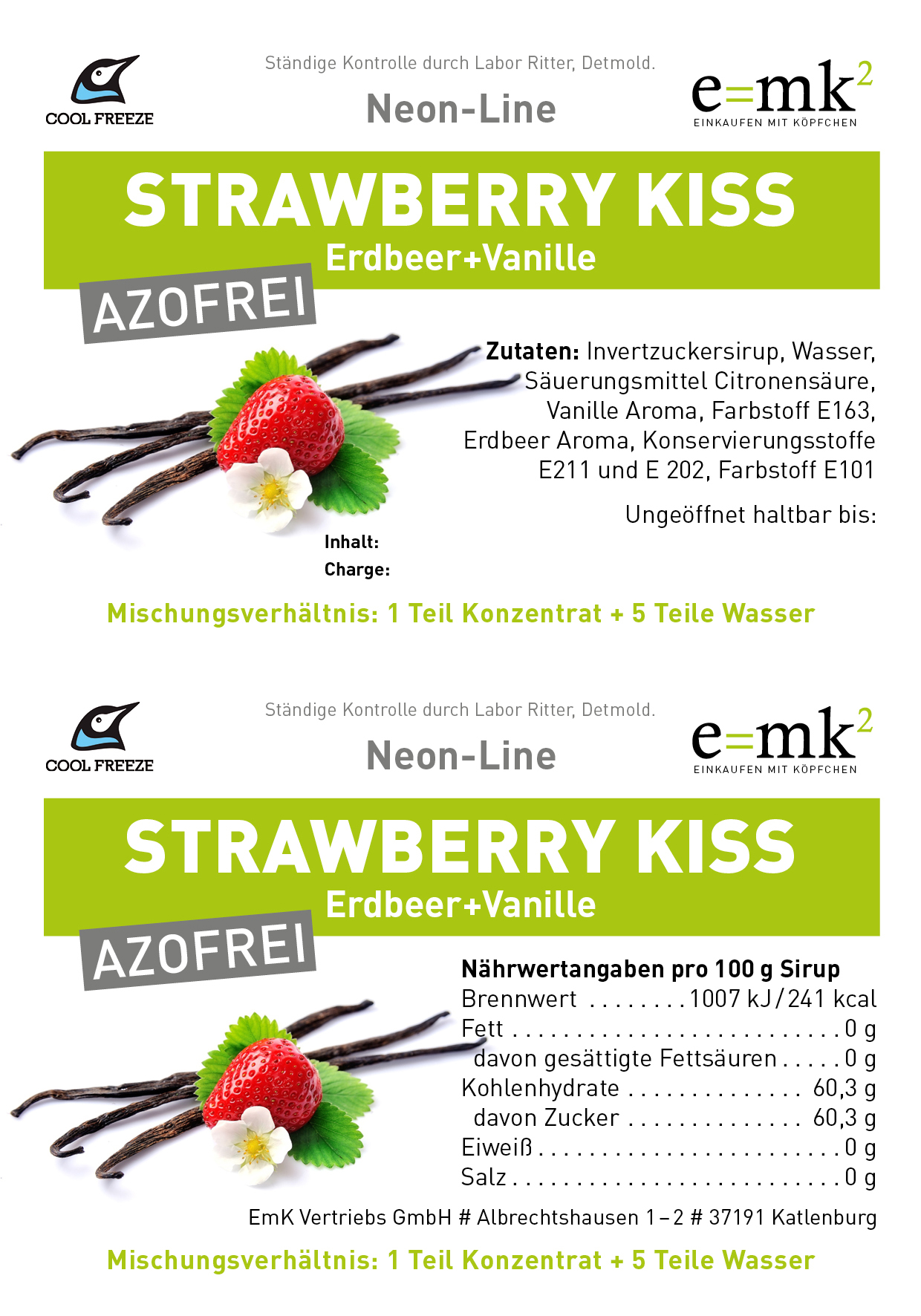 Strawberry Kiss (Erdbeer-Vanille) - Slush Sirup - 5 Liter, azofrei 
