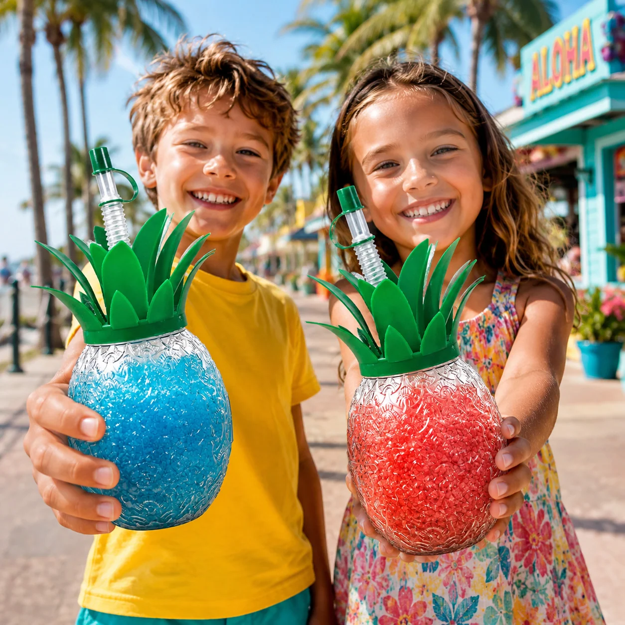 Mehrwegbecher Yardcup „Ananas“ 0,5 Ltr. m. grünem Palmwedel