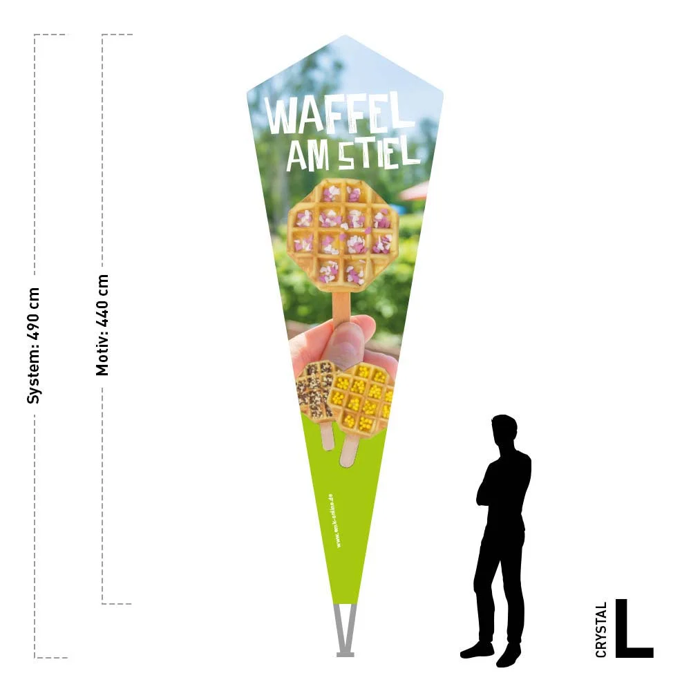 Werbefahne 150 x 440 cm "Waffeln am Stiel"