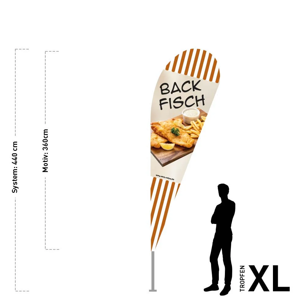 Werbefahne 120 x 360 cm "Leckeres im Bierteig"