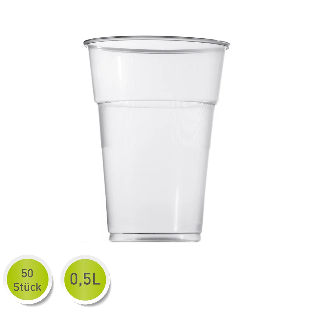 Ausschankbecher 0,5L PP Einwegbecher 500mL - Beutel mit 50 Stück
