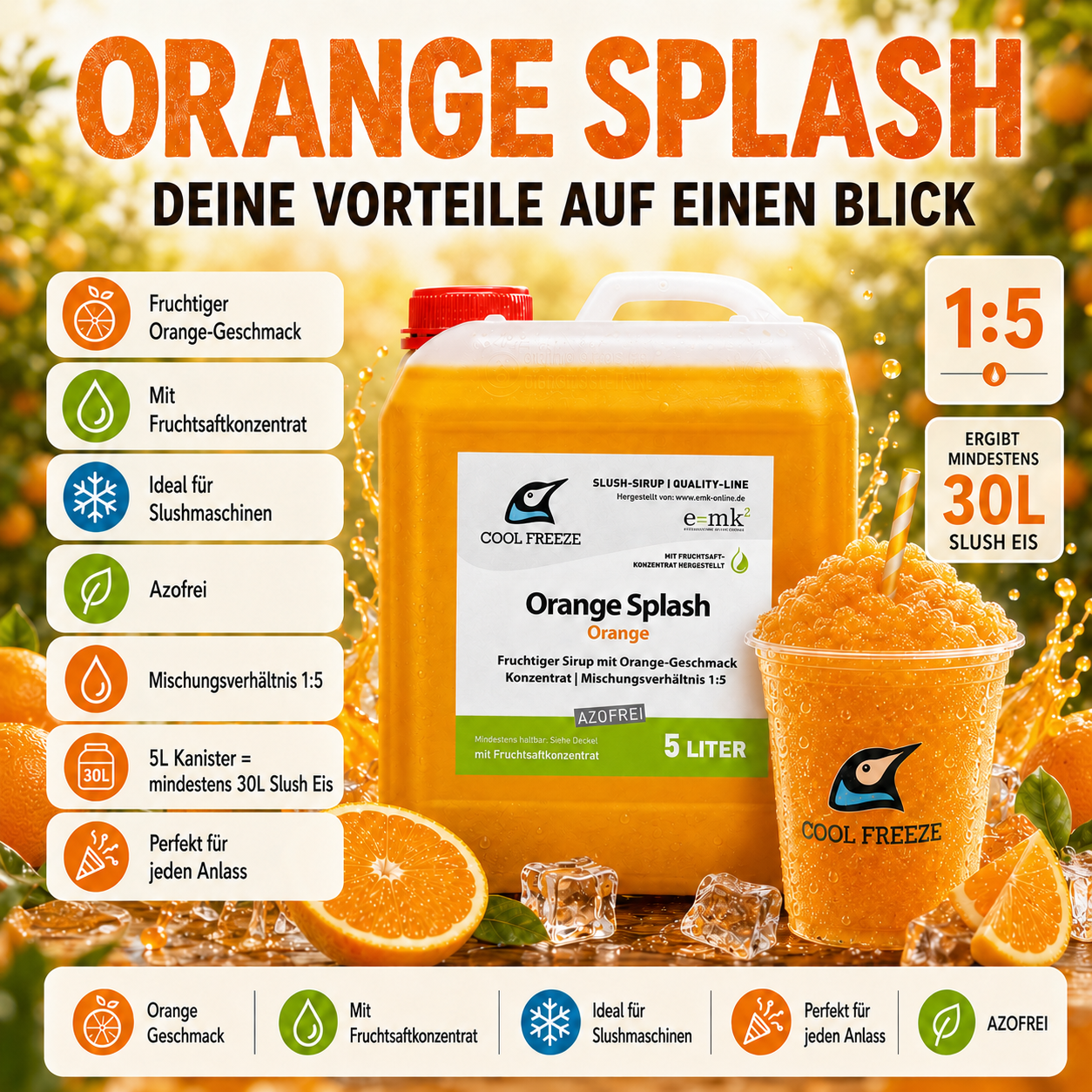 Orange Splash - Slush Sirup - 5L, mit Fruchtsaftkonz., o. Farbstoffe