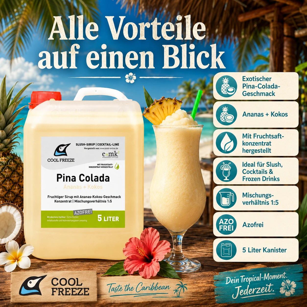 Pina Colada - Slush Sirup - 5 Liter, alkohol- und azofrei 