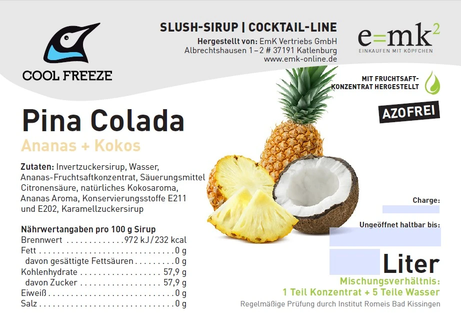 Pina Colada - Slush Sirup - 5 Liter, alkohol- und azofrei 