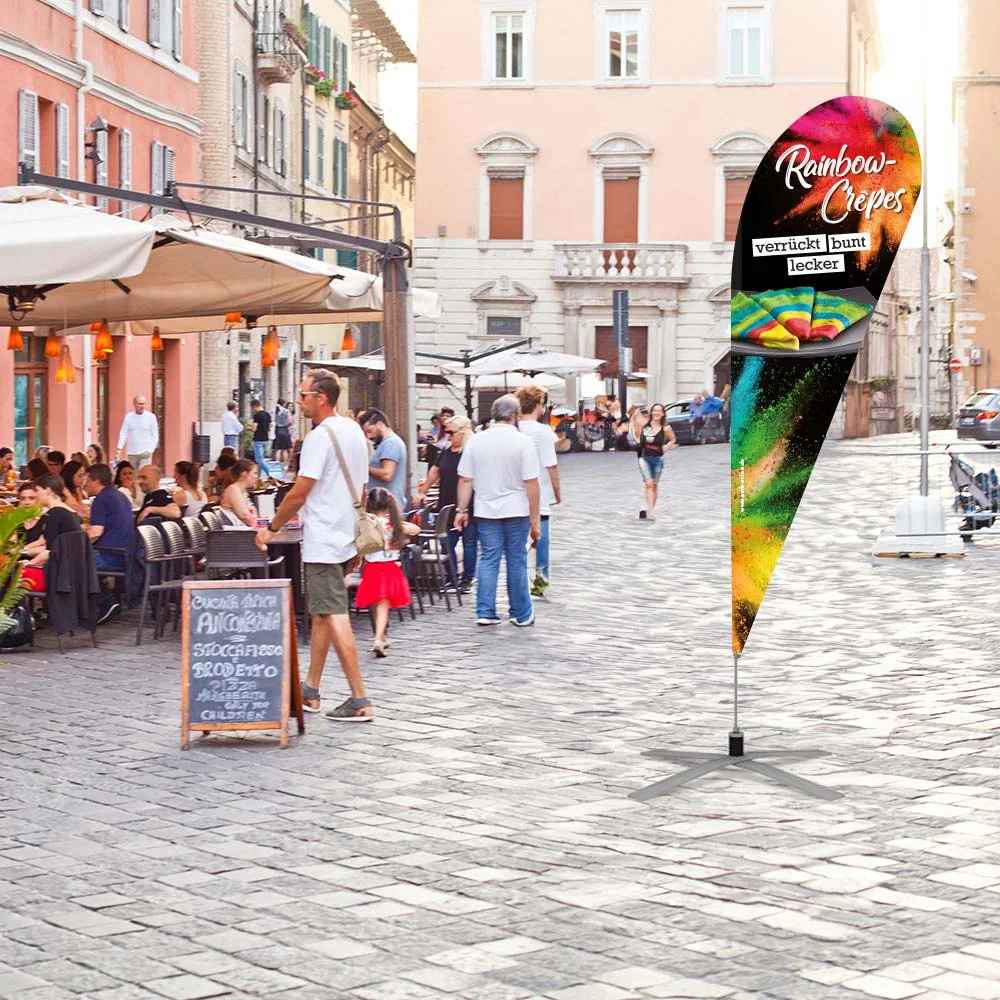 Werbefahnre 120 x 360 cm "Rainbow-Crêpes" 120 x 360, Tropfenform