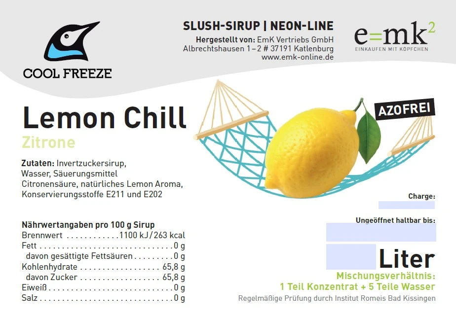 Lemon Chill (weiße Zitrone) - Slush Sirup - 5 Liter, azofrei