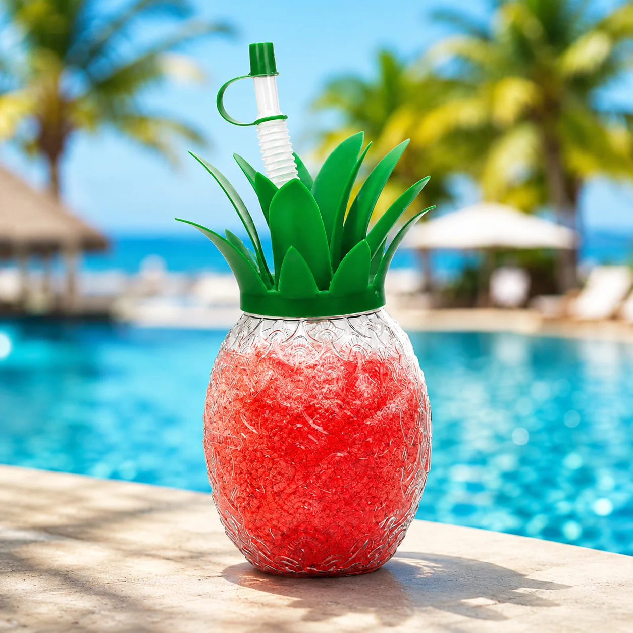 Mehrwegbecher Yardcup „Ananas“ 0,5 Ltr. m. grünem Palmwedel