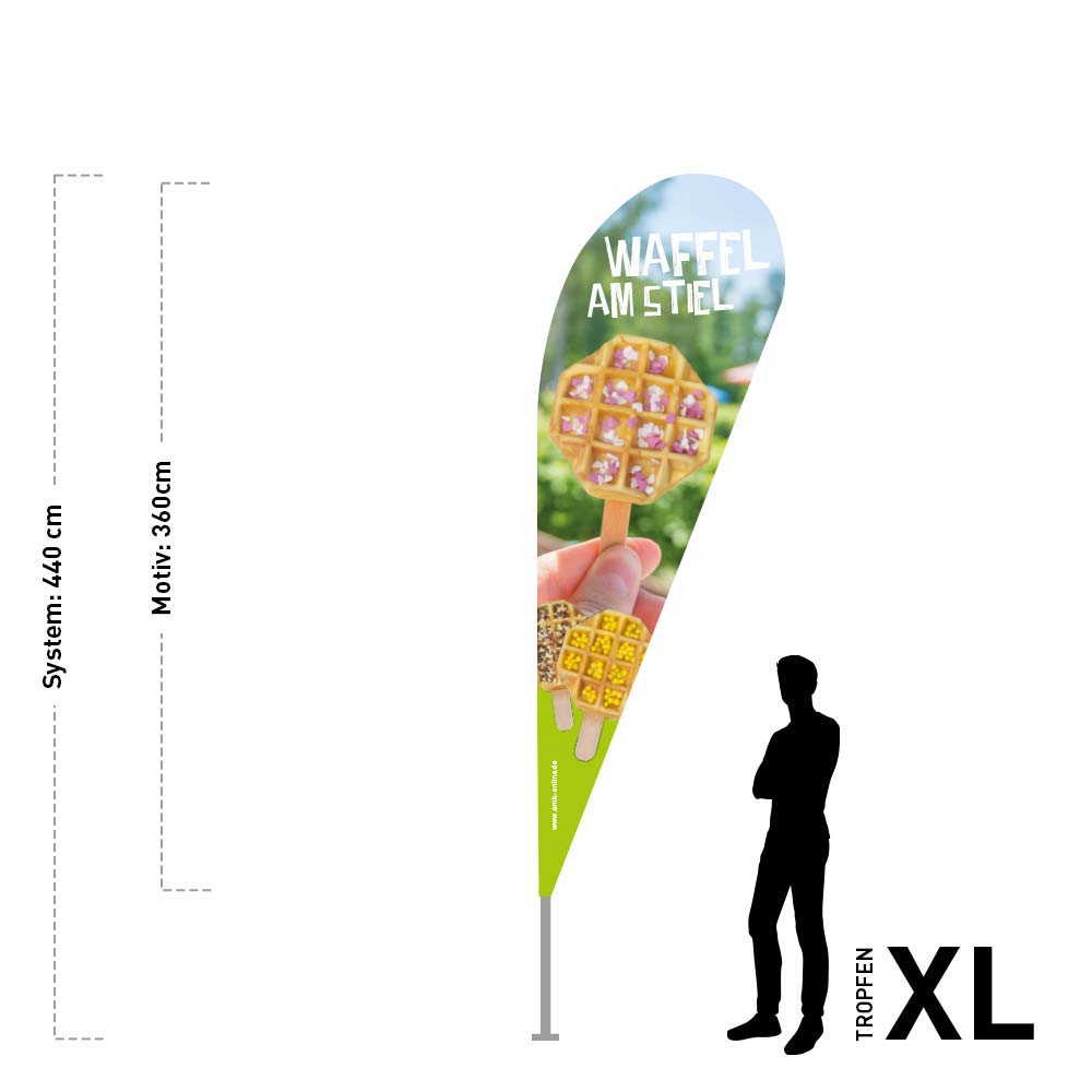 Beachflag "Waffeln am Stiel" 120 x 360 cm Tropfenform, doppellagig