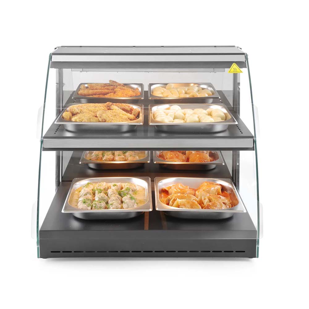 Warmhaltevitrine mit Quarzheizung und zwei Etagen