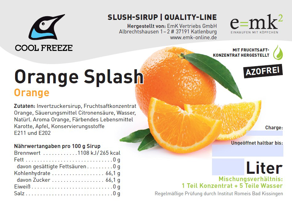 Orange Splash - Slush Sirup - 5L, mit Fruchtsaftkonz., o. Farbstoffe