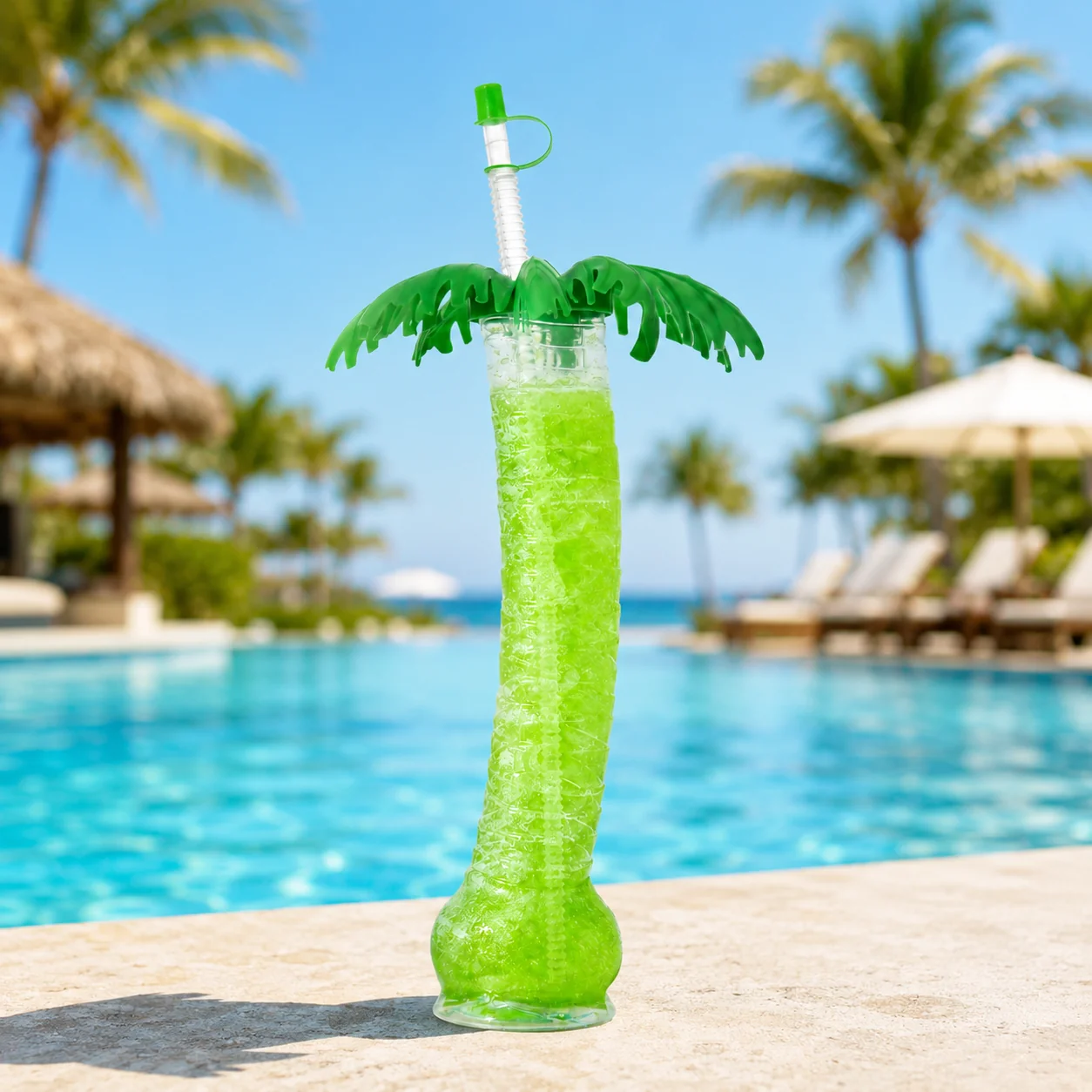 Mehrwegbecher Yardcup „Hawaii Palme“ 0,35 Ltr. m. grünem Deckel