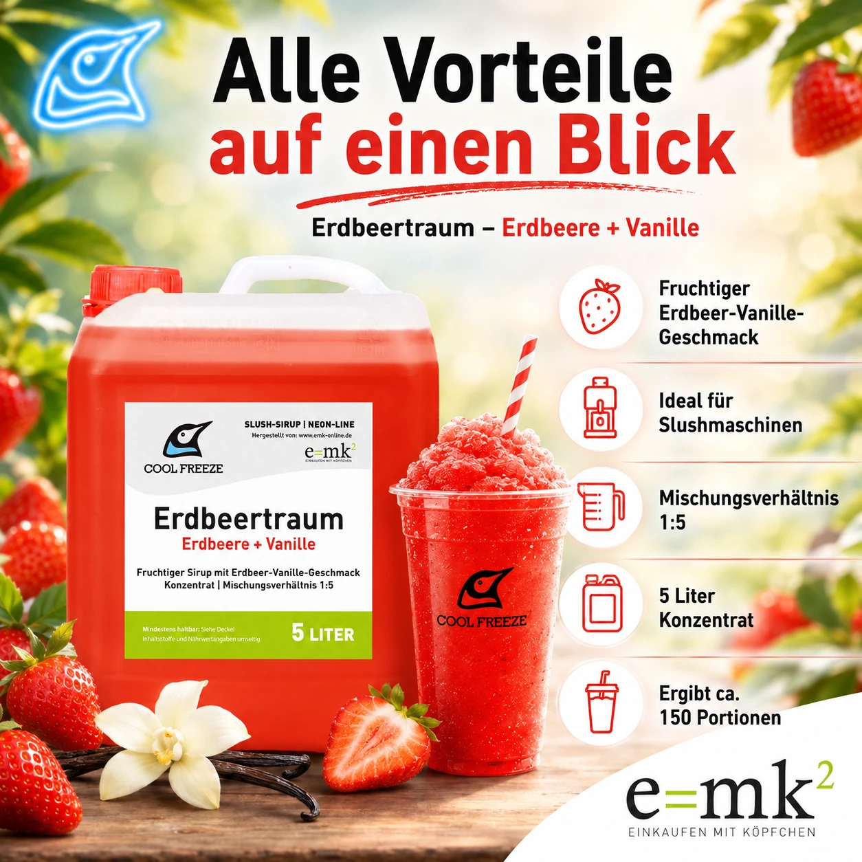 Erdbeertraum (Erdbeer-Vanille) - Slush Sirup - 5 Liter