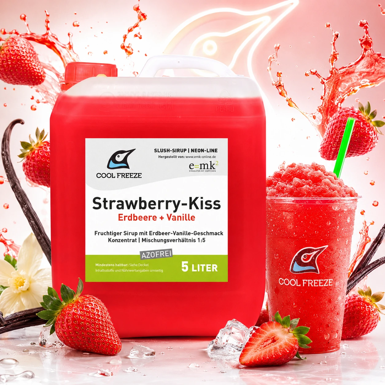 Strawberry Kiss (Erdbeer-Vanille) - Slush Sirup - 5 Liter, azofrei 