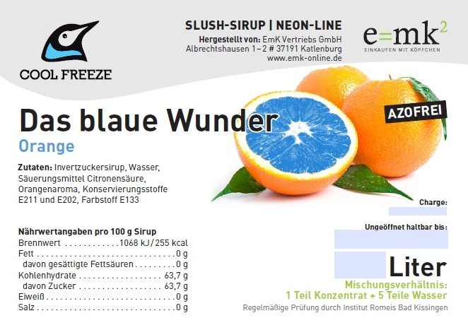 Das blaue Wunder (Orange) - Slush Sirup - 5 Liter, azofrei