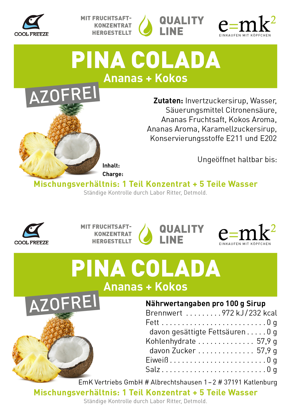 Pina Colada - Slush Sirup - 5 Liter, alkohol- und azofrei 