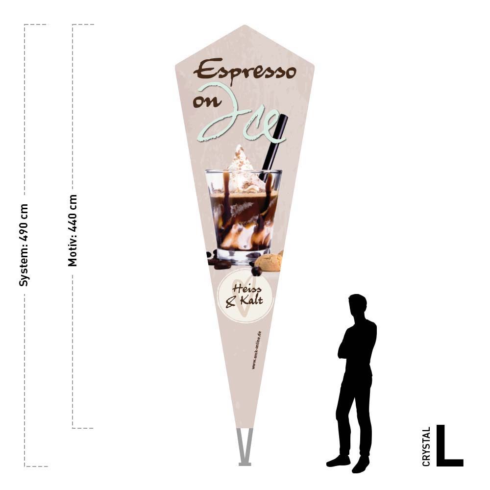 Beachflag "Espresso on Ice" 150 x 440 cm Crystalform, doppellagig