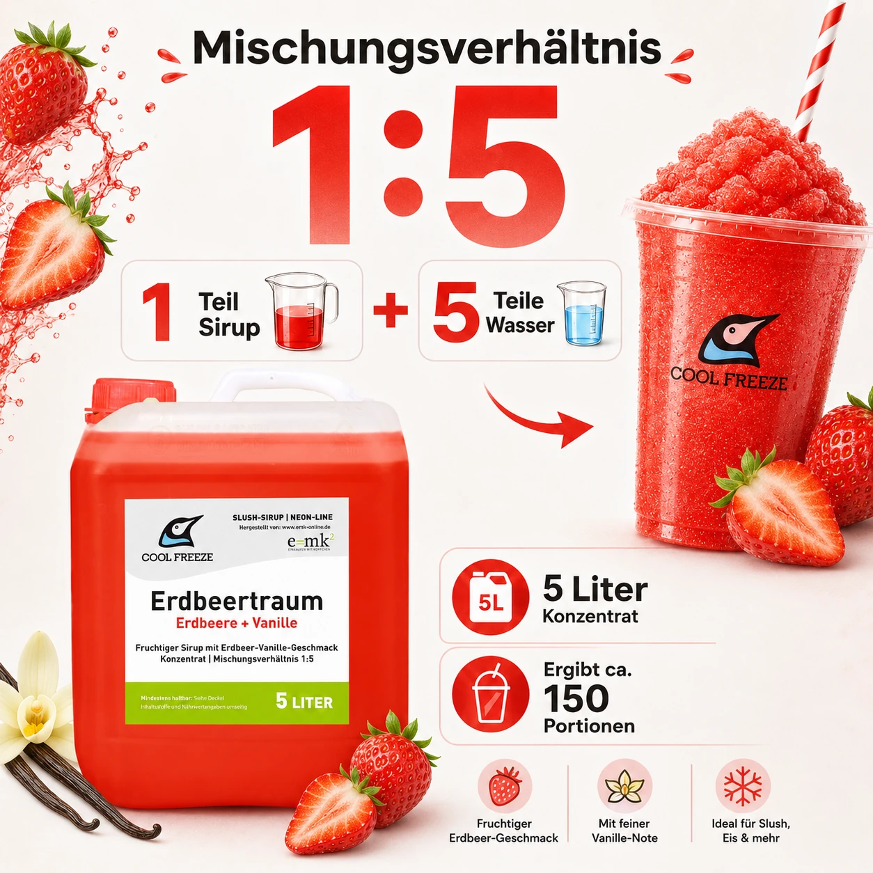 Erdbeertraum (Erdbeer-Vanille) - Slush Sirup - 5 Liter