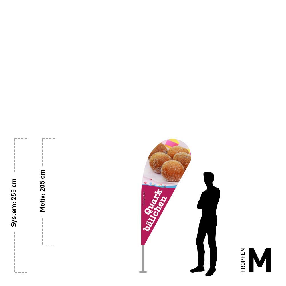 Beachflag "Quarkbällchen" 95 x 205 cm Tropfenform, doppellagig