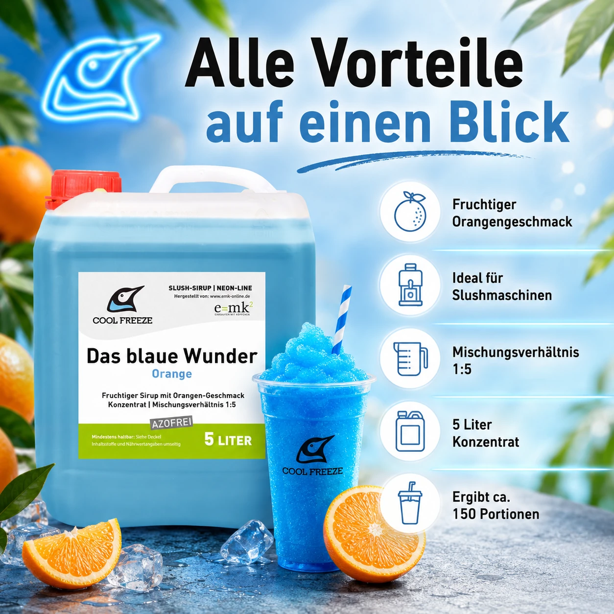Das blaue Wunder (Orange) - Slush Sirup - 5 Liter, azofrei