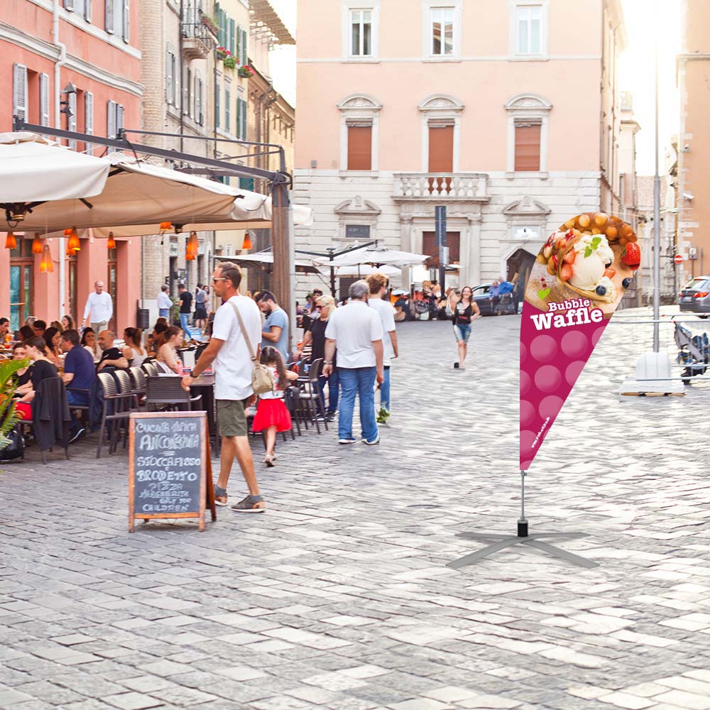 Beachflag "Bubble Waffel" 95 x 205 cm Tropfenform, doppellagig