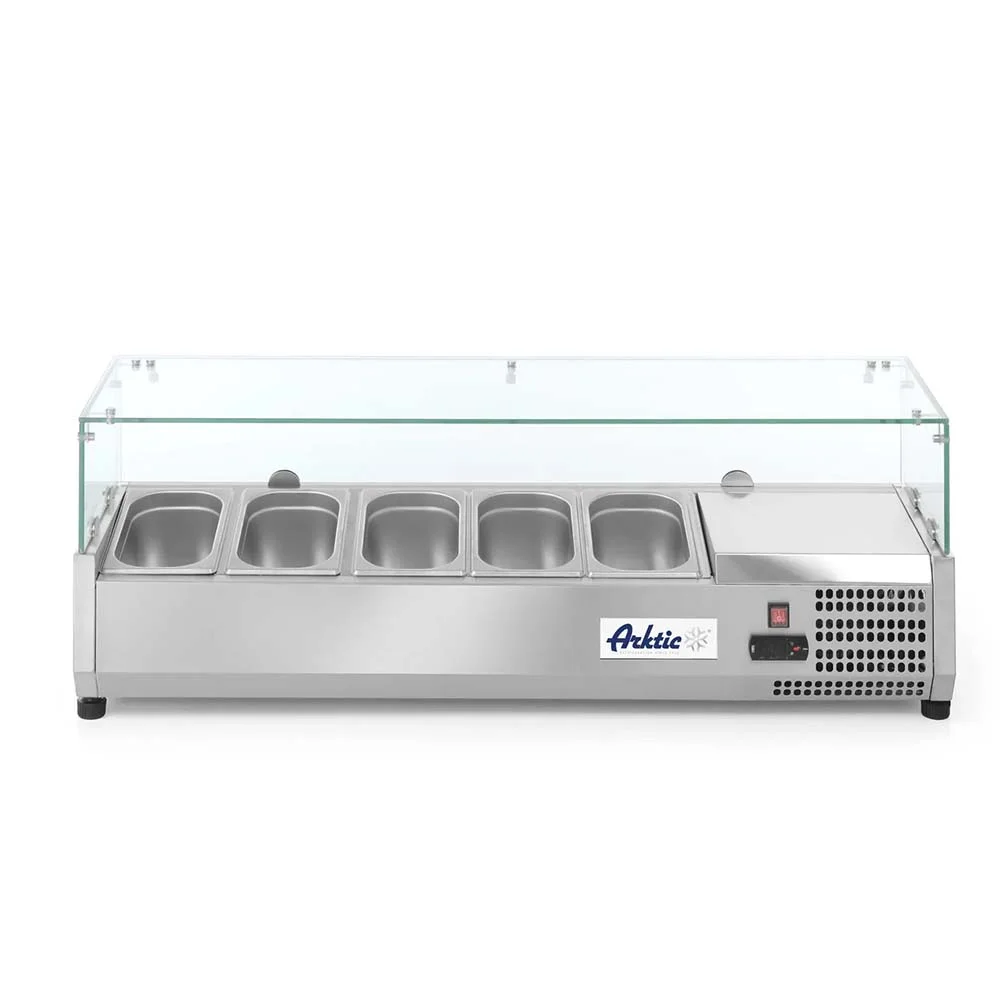 Aufsatz-Kühlvitrine mit Glasaufsatz für 5 Behälter je 1/4 GN
