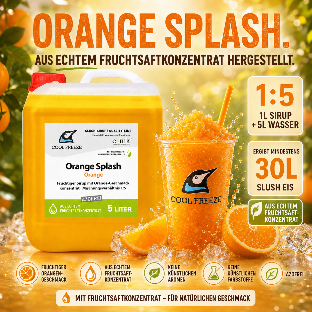Orange Splash - Slush Sirup - 5L, mit Fruchtsaftkonz., o. Farbstoffe